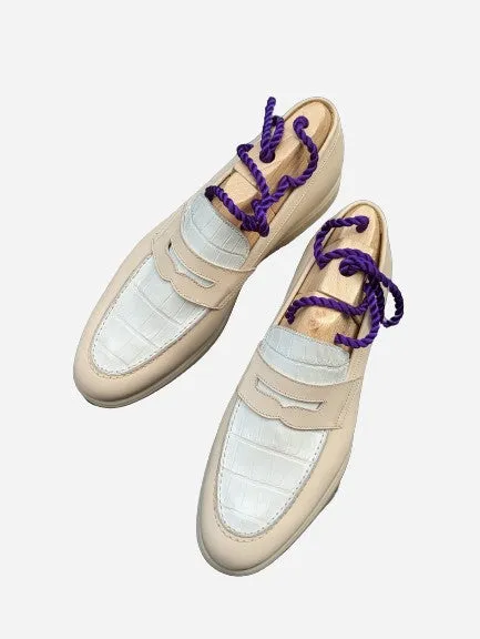 Ascot Classic Loafers - White Crocodile & Cream Leather