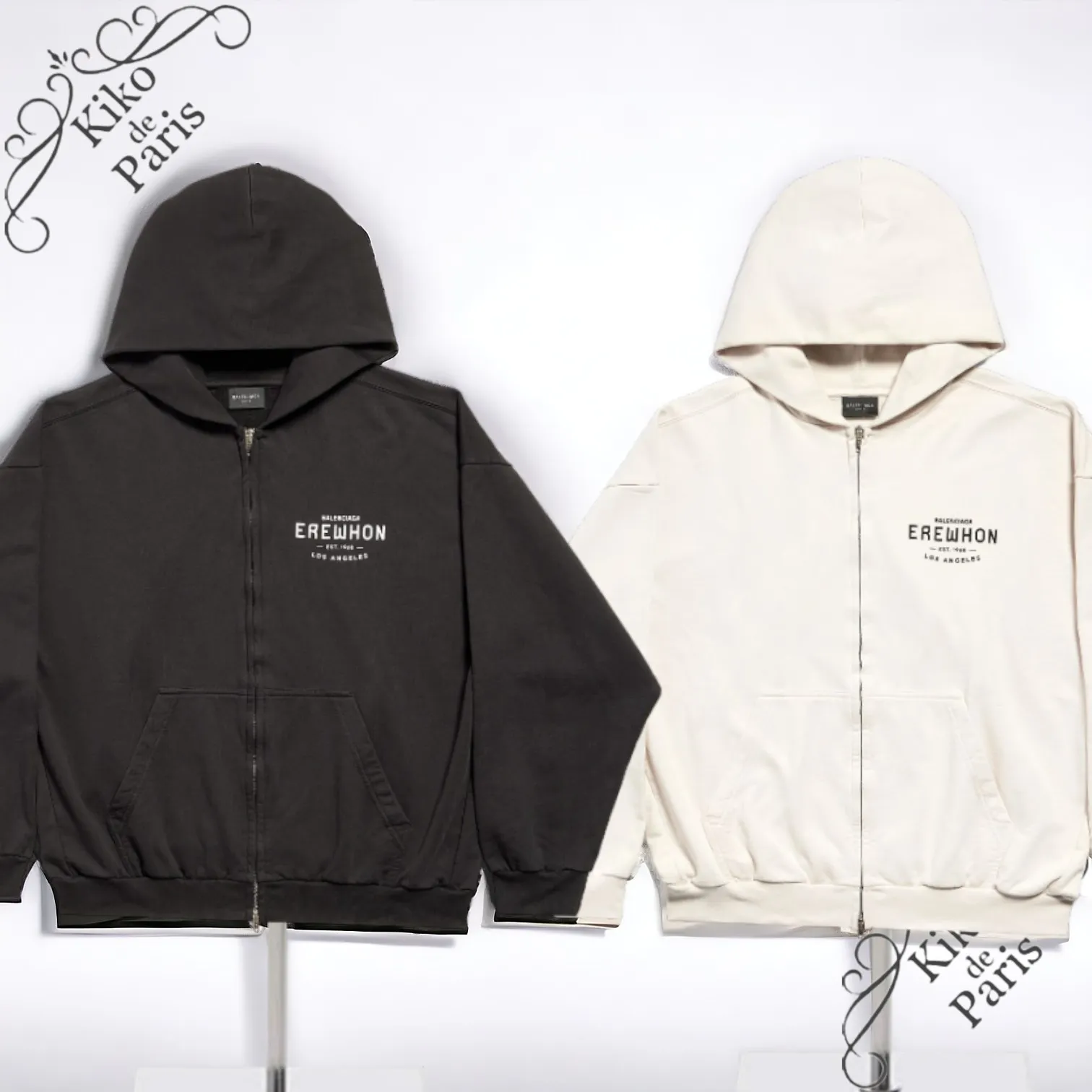 BALENCIAGA  |Erewhon® Los Angeles Zip-up Hoodie Medium Fit in Black/white