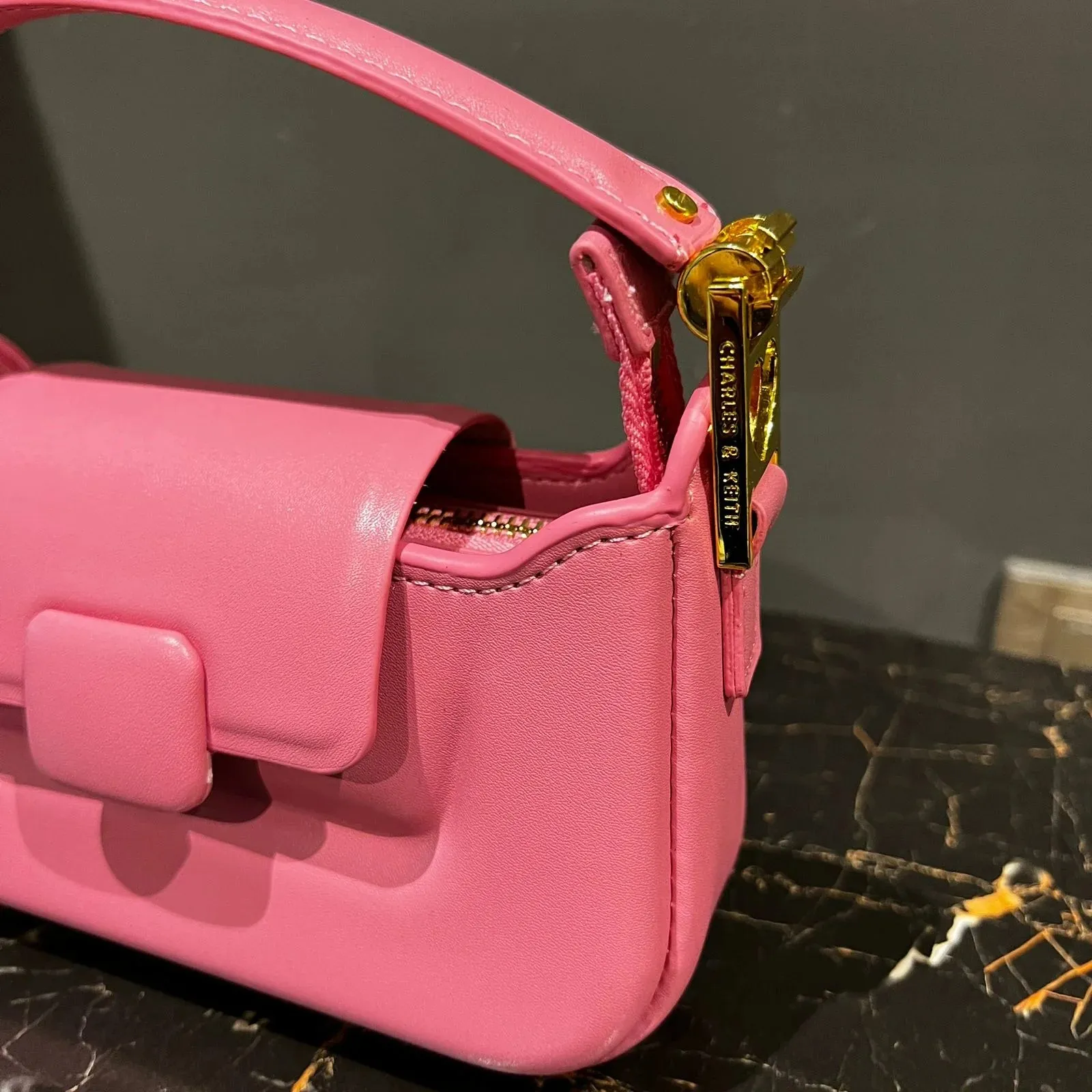 CHARLES AND KEITH Koa Leather Push Lock Top Handel Pink Bag - The Nucleus Clothing