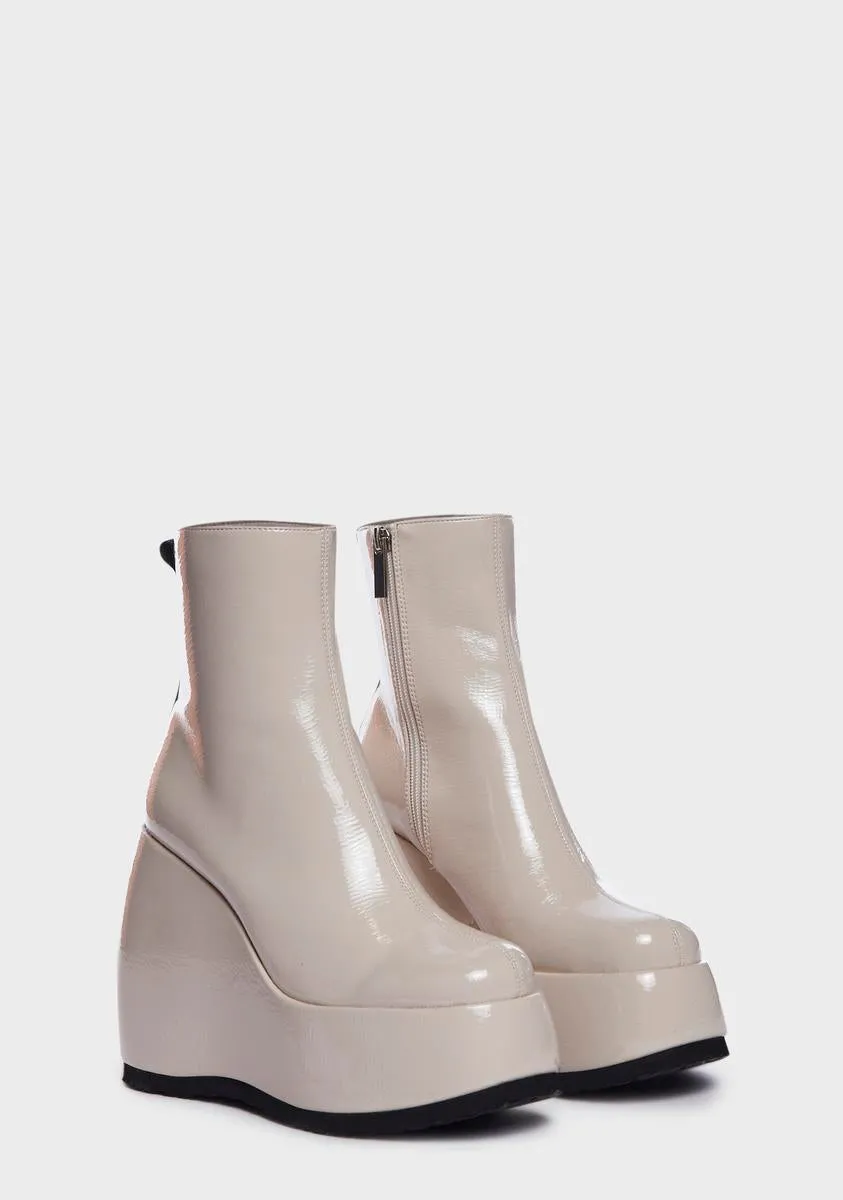Cream Roxanne Wedge Ankle Boots-