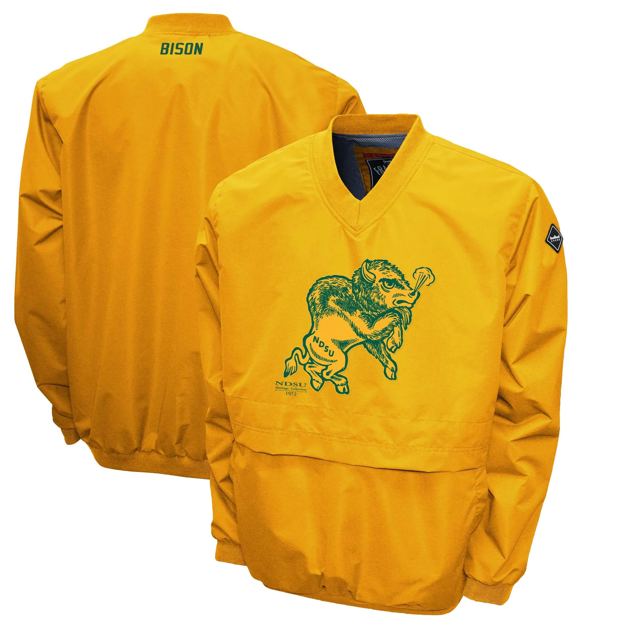 Franchise Club NDSU Bison Gold Windshell Big Logo V-Neck Pullover Jacket