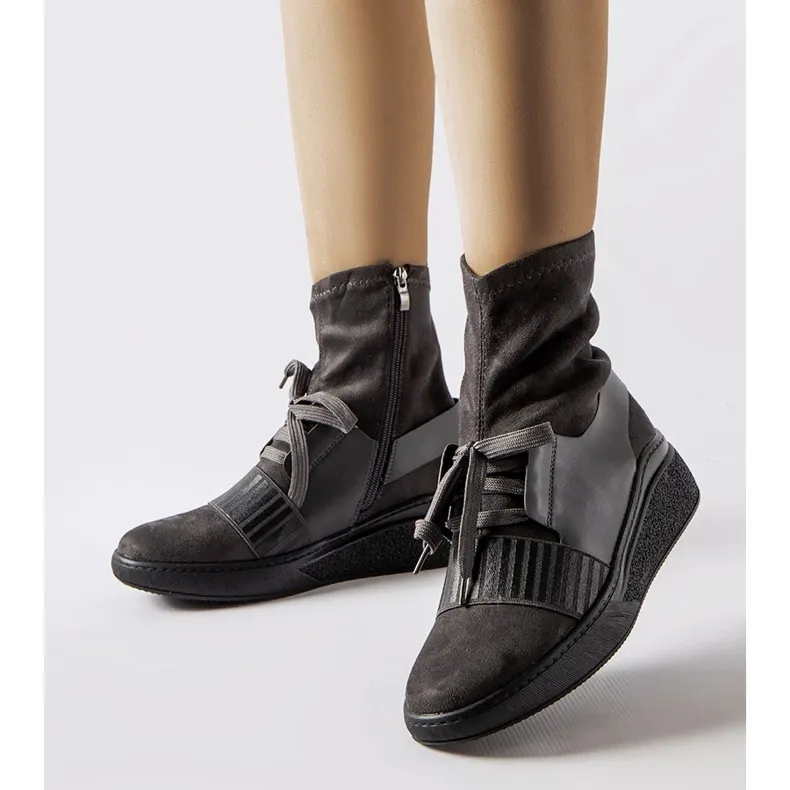 Gray Spoleto sock wedge ankle boots grey