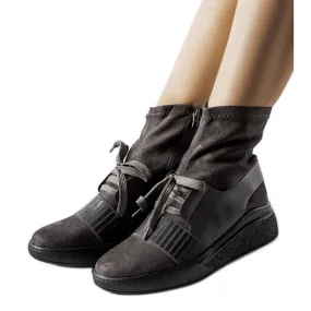 Gray Spoleto sock wedge ankle boots grey