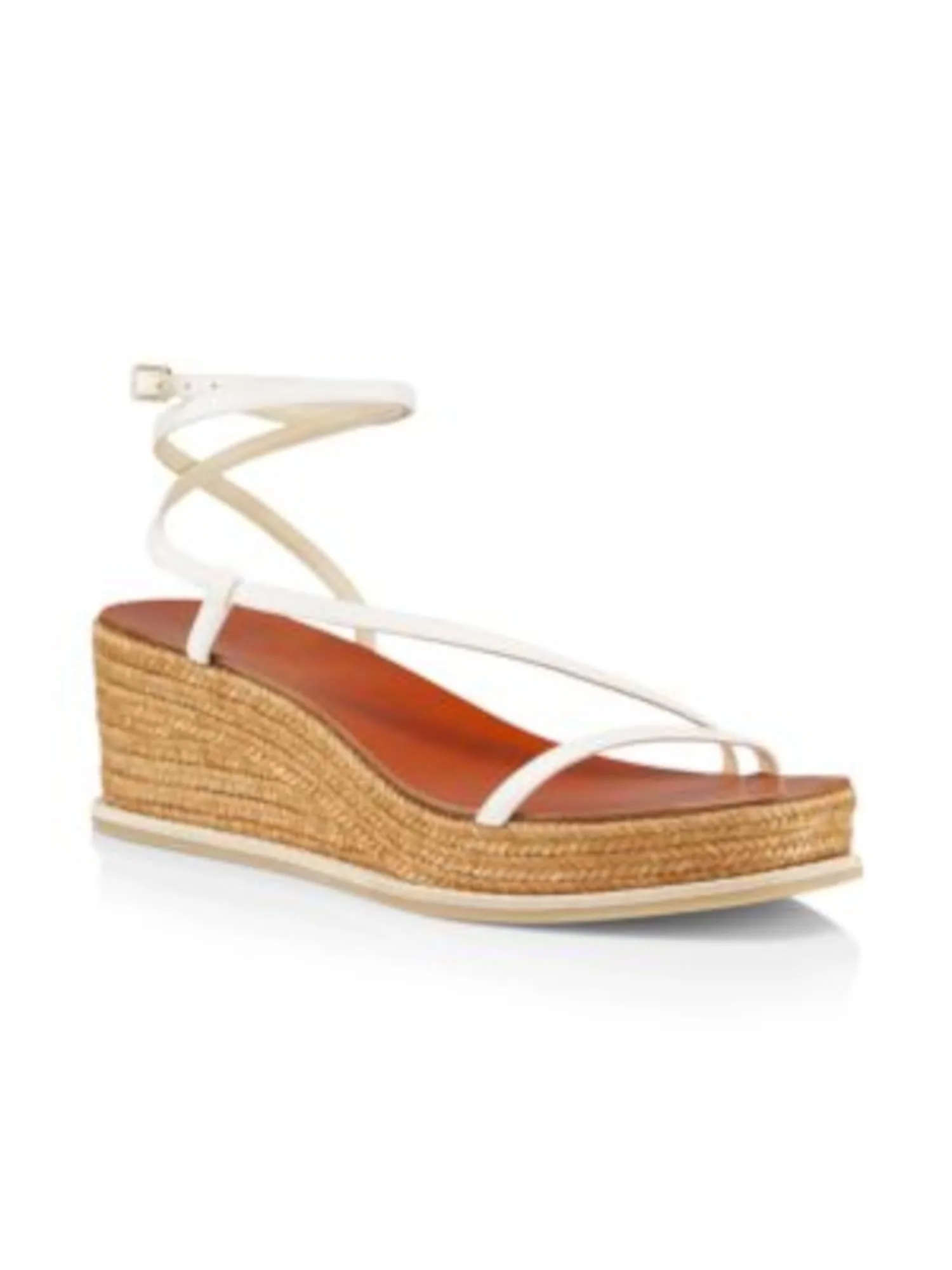 JIMMY CHOO Womens White Ankle Strap Woven Drive Square Toe Wedge Buckle Leather Espadrille Shoes