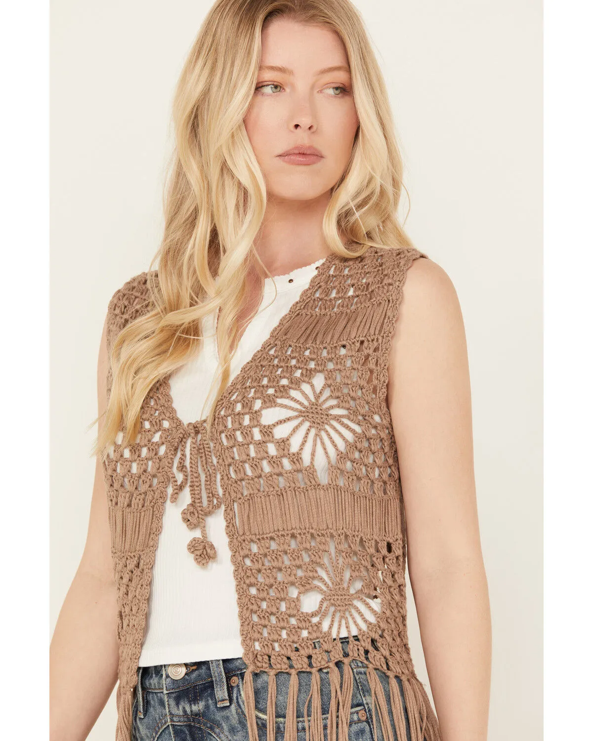 Rock & Roll Denim Women's Crochet Fringe Vest
