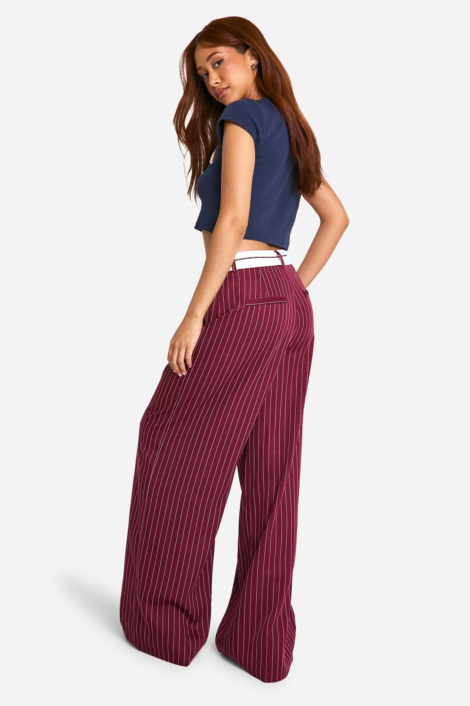 Trousers | Reverse Waistband Tailored Wide Leg Trousers | boohoo